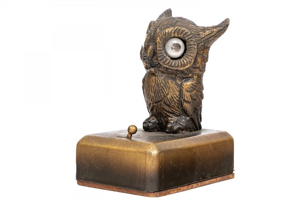 Amazing vintage German bronze owl lighted pocketwatch stand, with googly light up eyes. Takes international or English battery. Vintage owl pocketwatch holder 